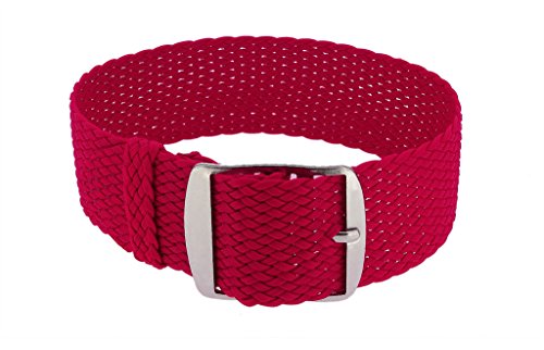 Minott Ersatzband Uhrenarmband Perlonband Durchzugsband Textilband 28691, Farbe:rot, Stegbreite:20mm, Schließe:Silbern von Minott