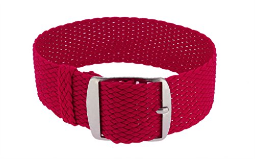 Minott Ersatzband Uhrenarmband Perlonband Durchzugsband Textilband 28691, Farbe:rot, Stegbreite:22mm, Schließe:Silbern von Minott