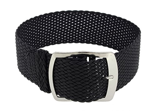 Minott Ersatzband Uhrenarmband Perlonband Durchzugsband Textilband 28691, Farbe:schwarz, Stegbreite:10mm, Schließe:Silbern von Minott