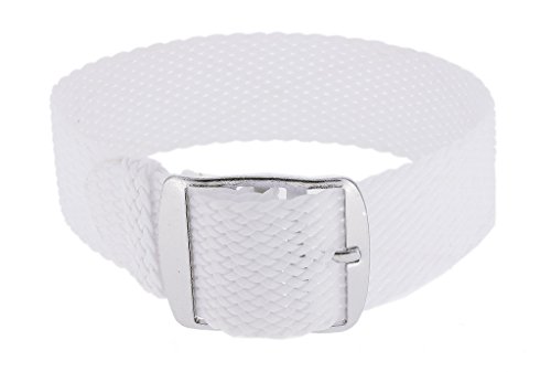 Minott Ersatzband Uhrenarmband Perlonband Durchzugsband Textilband 28691, Farbe:Weiss, Stegbreite:20mm, Schließe:Silbern von Minott