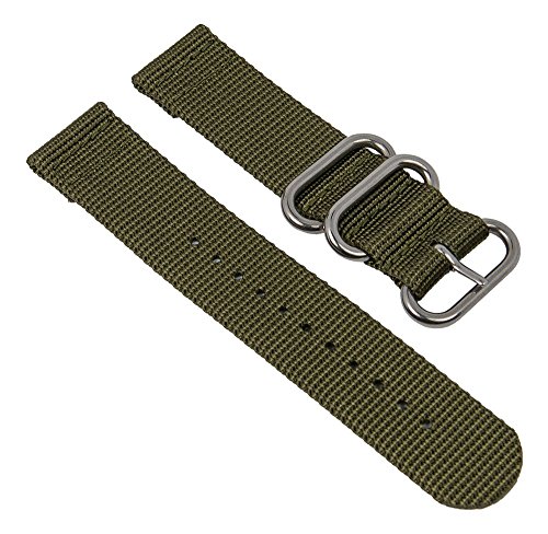 Minott Uhrenarmband Textil Band olivgrün mit silberfarbenen Metallschlaufen, Stegbreite:22mm von Minott