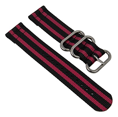 Minott Uhrenarmband Textil schwarz/rot mit silberfarbenen Metallschlaufen 28235S, Stegbreite:22mm von Minott