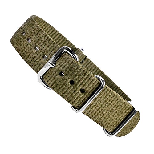 Minott Durchzugsband Outdoor | NATO-Band mit Edelstahlschlaufen 18mm - 24mm - Olive 25547S, Stegbreite:18mm von Minott