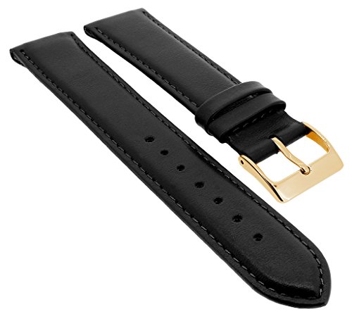 Minott Ersatzband Clipband aus Leder in schwarz mit Ton in Ton Naht > 33121, Stegbreite:18mm, Schließe:Gelbgolden von Minott