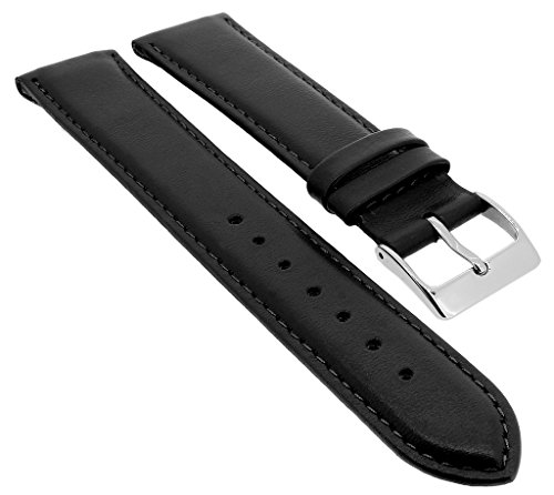 Minott Ersatzband Clipband aus Leder in schwarz mit Ton in Ton Naht > 33121, Stegbreite:18mm, Schließe:Silbern von Minott