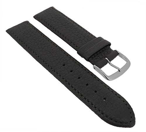 Minott Ersatzband Uhrenarmband 12mm - 20mm | Hirschleder Dunkelbraun genarbt mit Naht 32251S/G, Stegbreite:20mm, Schließe:Silbern von Minott