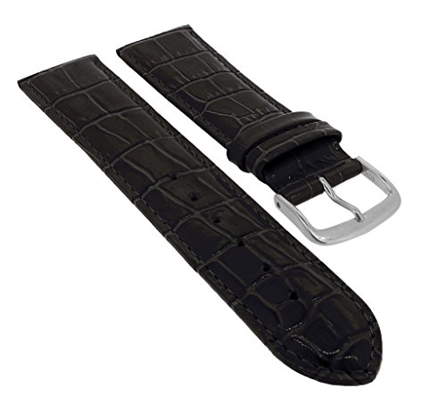 Minott Ersatzband Uhrenarmband 14mm - 30mm | Leder Dunkelbraun mit Naht und Krokoprägung 32274S/G, Stegbreite:26mm, Schließe:Silbern von Minott