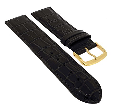 Minott Ersatzband Uhrenarmband 14mm - 30mm | Leder Dunkelbraun mit Naht und Krokoprägung 32274S/G, Stegbreite:28mm, Schließe:Gelbgolden von Minott