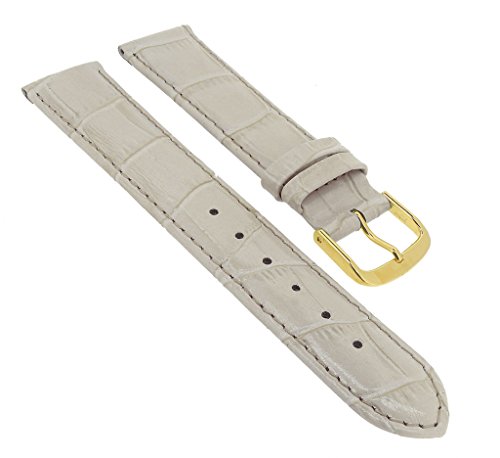 Minott Ersatzband Uhrenarmband 14mm - 30mm | Leder beige mit Naht und Krokoprägung 32295S/G, Stegbreite:24mm, Schließe:Gelbgolden von Minott