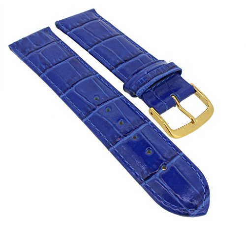 Minott Ersatzband Uhrenarmband 14mm - 30mm | Leder dunkelblau mit Naht und Krokoprägung 32282S/G, Stegbreite:14mm, Schließe:Gelbgolden von Minott