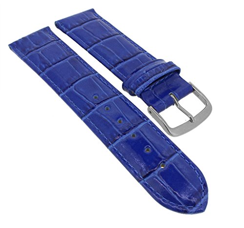 Minott Ersatzband Uhrenarmband 14mm - 30mm | Leder dunkelblau mit Naht und Krokoprägung 32282S/G, Stegbreite:26mm, Schließe:Silbern von Minott