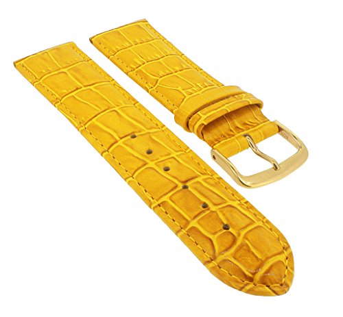 Minott Ersatzband Uhrenarmband 14mm - 30mm | Leder gelb mit Naht und Krokoprägung 32289S/G, Stegbreite:22mm, Schließe:Gelbgolden von Minott