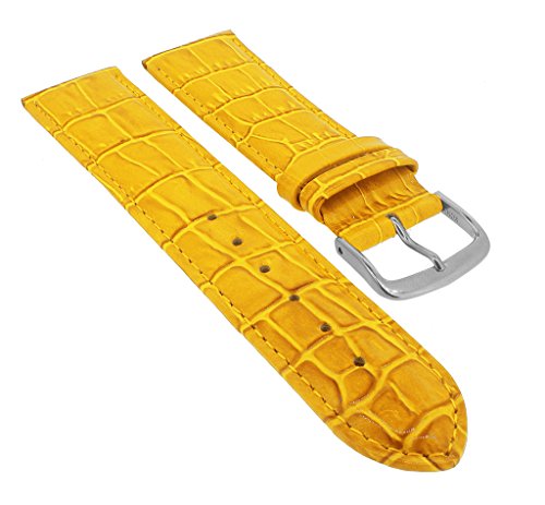 Minott Ersatzband Uhrenarmband 14mm - 30mm | Leder gelb mit Naht und Krokoprägung 32289S/G, Stegbreite:28mm, Schließe:Silbern von Minott