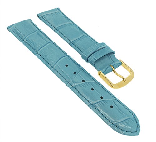 Minott Ersatzband Uhrenarmband 14mm - 30mm | Leder hellblau mit Naht und Krokoprägung 32292S/G, Stegbreite:26mm, Schließe:Gelbgolden von Minott