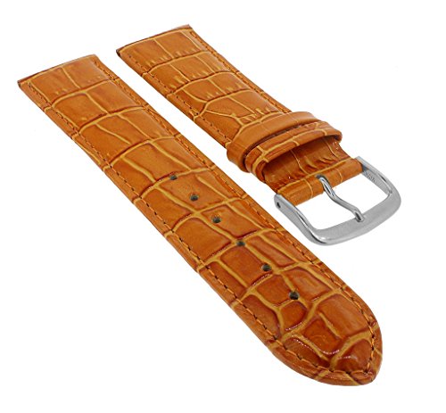 Minott Ersatzband Uhrenarmband 14mm - 30mm | Leder orange mit Naht und Krokoprägung 32290S/G, Stegbreite:16mm, Schließe:Silbern von Minott
