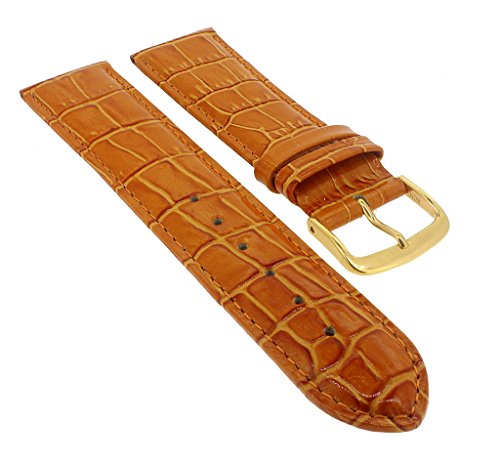 Minott Ersatzband Uhrenarmband 14mm - 30mm | Leder orange mit Naht und Krokoprägung 32290S/G, Stegbreite:20mm, Schließe:Gelbgolden von Minott