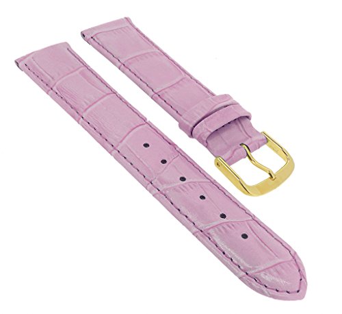 Minott Ersatzband Uhrenarmband 14mm - 30mm | Leder rosa mit Naht und Krokoprägung 32286S/G, Stegbreite:14mm, Schließe:Gelbgolden von Minott