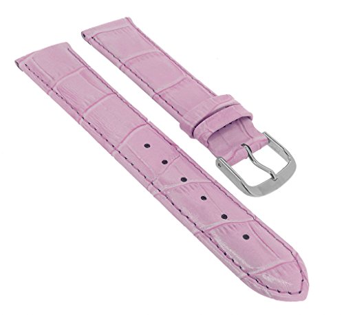 Minott Ersatzband Uhrenarmband 14mm - 30mm | Leder rosa mit Naht und Krokoprägung 32286S/G, Stegbreite:24mm, Schließe:Silbern von Minott