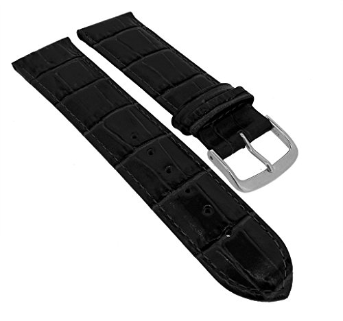 Minott Ersatzband Uhrenarmband 14mm - 30mm | Leder schwarz mit Naht und Krokoprägung 32275S/G, Stegbreite:30mm, Schließe:Silbern von Minott