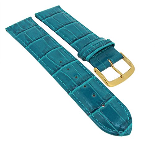 Minott Ersatzband Uhrenarmband 14mm - 30mm | Leder türkis mit Naht und Krokoprägung 32296S/G, Stegbreite:18mm, Schließe:Gelbgolden von Minott