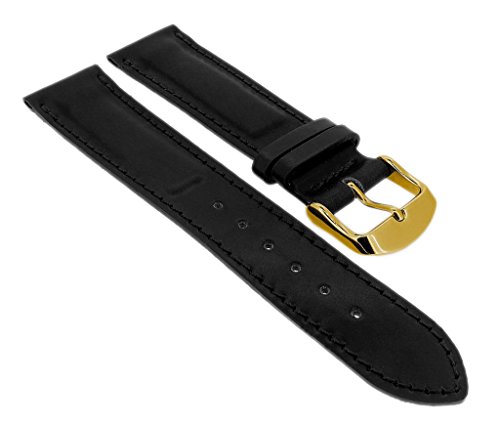 Minott Ersatzband Uhrenarmband 18mm - 22mm | Pferdeleder schwarz mit Naht 32304S/G, Stegbreite:18mm, Schließe:Gelbgolden von Minott