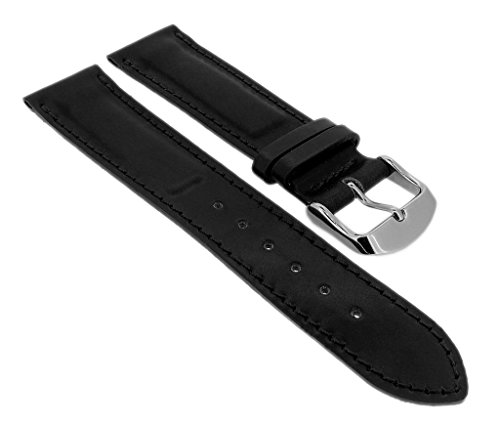 Minott Ersatzband Uhrenarmband 18mm - 22mm | Pferdeleder schwarz mit Naht 32304S/G, Stegbreite:22mm, Schließe:Silbern von Minott