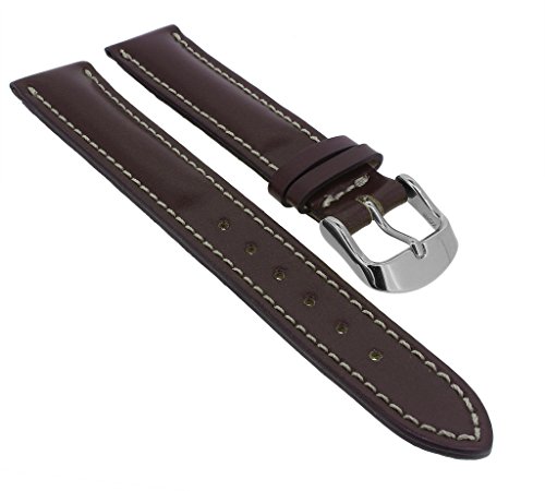 Minott Ersatzband Uhrenarmband 18mm - 24mm | Kalbleder Dunkelbraun mit Naht 32258S/G, Stegbreite:22mm, Schließe:Silbern von Minott