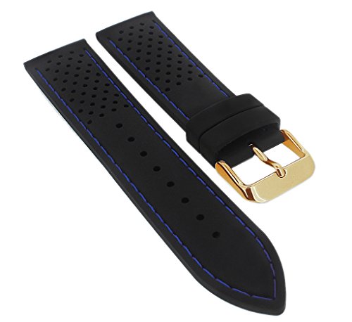 Minott Ersatzband Uhrenarmband 18mm - 24mm | Silkon schwarz mit Kontrastnaht 32294S/G, Stegbreite:24mm, Schließe:Gelbgolden von Minott