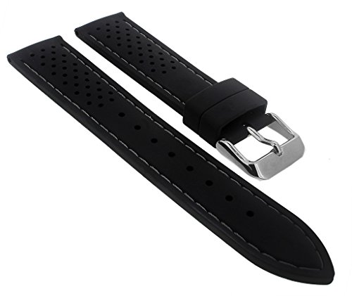 Minott Ersatzband Uhrenarmband 18mm - 24mm | Silkon schwarz mit Kontrastnaht 32309S/G, Stegbreite:18mm, Schließe:Silbern von Minott