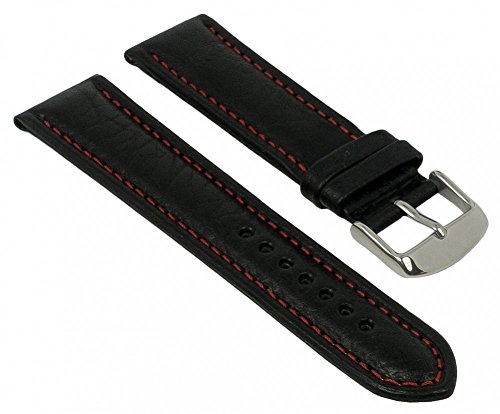 Minott Uhrenarmband Kalbsleder Band schwarz mit roter Kontrastnaht 29050S, Stegbreite:22mm von Minott