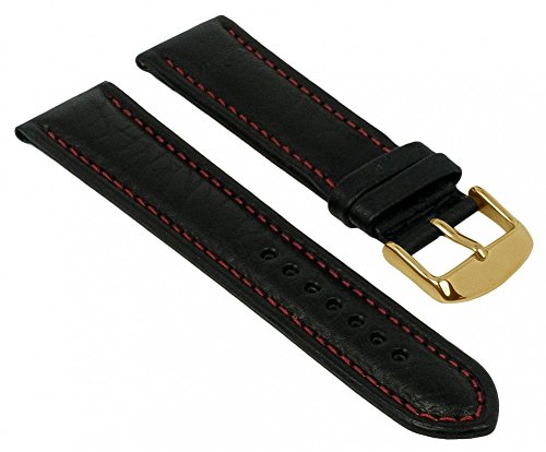 Minott Uhrenarmband Kalbsleder Band schwarz mit roter Kontrastnaht 29051G, Stegbreite:24mm von Minott