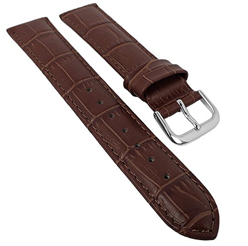 Minott Ersatzband Uhrenarmband Leder Band Dunkelbraun mit Ton-in-Ton Naht mit Alligatorprägung 29488, Stegbreite:14mm, Schließe:Silbern von Minott