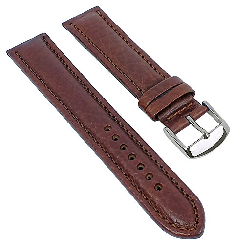 Minott Ersatzband Uhrenarmband Leder Band XL braun mit Ton-in-Ton Naht Schrumpfleder 29685, Stegbreite:18mm, Schließe:Silbern von Minott