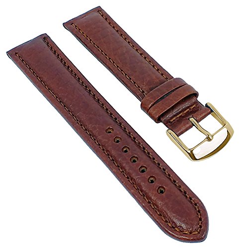 Minott Ersatzband Uhrenarmband Leder Band XL braun mit Ton-in-Ton Naht Schrumpfleder 29685, Stegbreite:20mm, Schließe:Gelbgolden von Minott