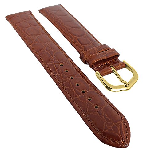 Minott Ersatzband Uhrenarmband Leder Band XL braun mit Ton-in-Ton Naht mit Krokoprägung 29579, Stegbreite:16mm, Schließe:Gelbgolden von Minott