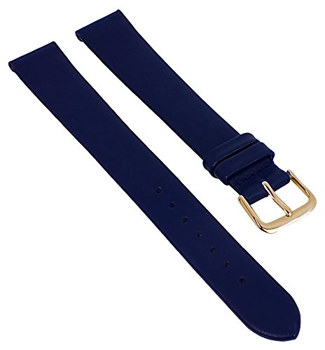 Minott Ersatzband Uhrenarmband Leder Band XL dunkelblau ohne Naht weich glatt 29665, Stegbreite:16mm, Schließe:Gelbgolden von Minott