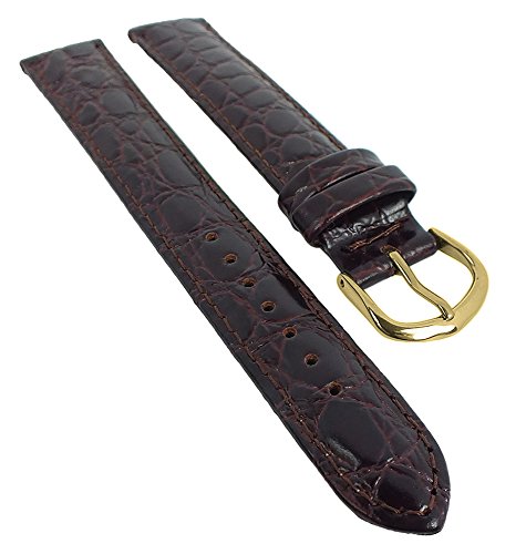 Minott Ersatzband Uhrenarmband Leder Band XL Dunkelbraun mit Ton-in-Ton Naht mit Krokoprägung 29584, Stegbreite:12mm, Schließe:Gelbgolden von Minott