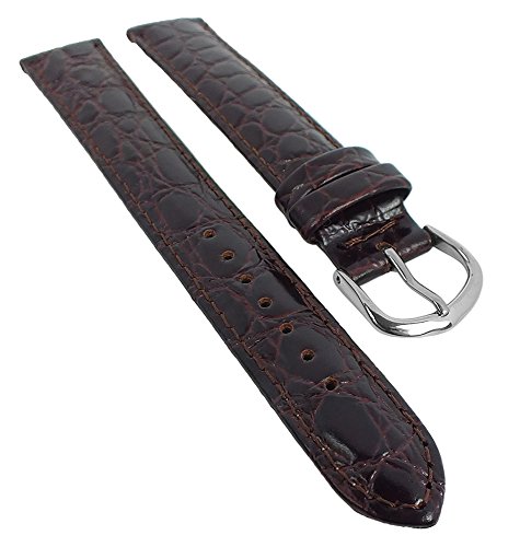 Minott Ersatzband Uhrenarmband Leder Band XL Dunkelbraun mit Ton-in-Ton Naht mit Krokoprägung 29584, Stegbreite:12mm, Schließe:Silbern von Minott