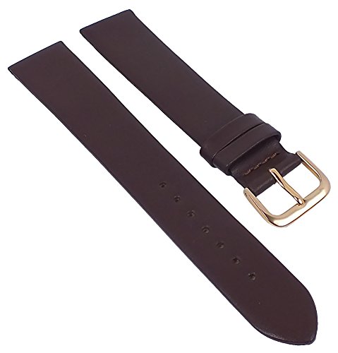 Minott Ersatzband Uhrenarmband Leder Band XL Dunkelbraun ohne Naht weich glatt 29683, Stegbreite:20mm, Schließe:Gelbgolden von Minott