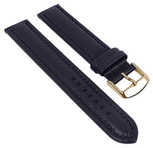 Minott Ersatzband Uhrenarmband Leder Band XL schwarz mit Ton-in-Ton Naht Schrumpfleder 29687, Stegbreite:18mm, Schließe:Gelbgolden von Minott
