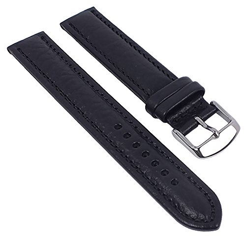 Minott Ersatzband Uhrenarmband Leder Band XL schwarz mit Ton-in-Ton Naht Schrumpfleder 29687, Stegbreite:24mm, Schließe:Silbern von Minott