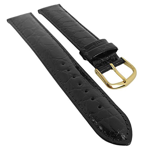 Minott Ersatzband Uhrenarmband Leder Band XL schwarz mit Ton-in-Ton Naht mit Krokoprägung 29585, Stegbreite:12mm, Schließe:Gelbgolden von Minott