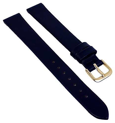 Minott Ersatzband Uhrenarmband Leder Band XL schwarz ohne Naht weich glatt 29684, Stegbreite:14mm, Schließe:Gelbgolden von Minott