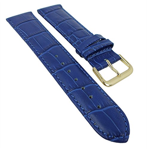 Minott Ersatzband Uhrenarmband Leder Band blau mit Ton-in-Ton Naht mit Alligatorprägung 28372, Stegbreite:14mm, Schließe:Gelbgolden von Minott