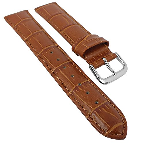 Minott Ersatzband Uhrenarmband Leder Band braun mit Ton-in-Ton Naht mit Alligatorprägung 29487, Stegbreite:16mm, Schließe:Silbern von Minott