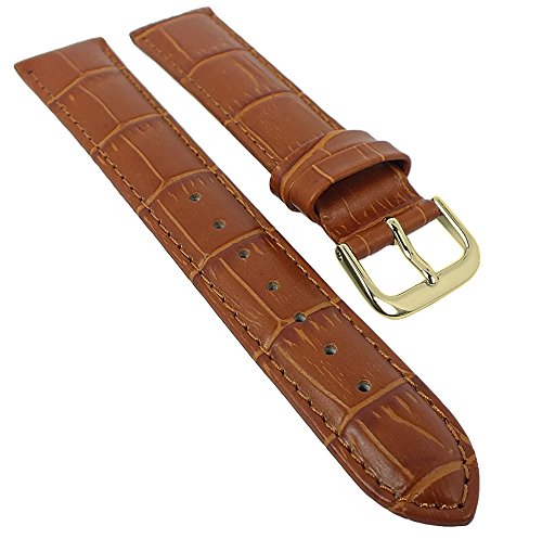 Minott Ersatzband Uhrenarmband Leder Band braun mit Ton-in-Ton Naht mit Alligatorprägung 29487, Stegbreite:18mm, Schließe:Gelbgolden von Minott