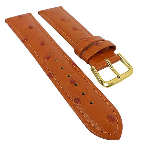 Minott Ersatzband Uhrenarmband Leder Band braun mit Ton-in-Ton Naht mit Straußprägung 29575, Stegbreite:14mm, Schließe:Gelbgolden von Minott