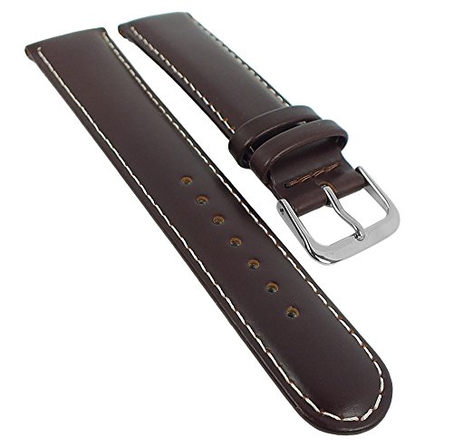 Minott Ersatzband Uhrenarmband Leder Band braun mit weißer Naht glatt 29498, Stegbreite:20mm, Schließe:Silbern von Minott