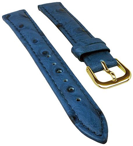 Minott Ersatzband Uhrenarmband Leder Band dunkelblau mit Ton-in-Ton Naht mit Straußprägung 29578, Stegbreite:20mm, Schließe:Gelbgolden von Minott