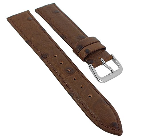 Minott Ersatzband Uhrenarmband Leder Band Dunkelbraun mit Ton-in-Ton Naht mit Straußprägung 29576, Stegbreite:12mm, Schließe:Silbern von Minott